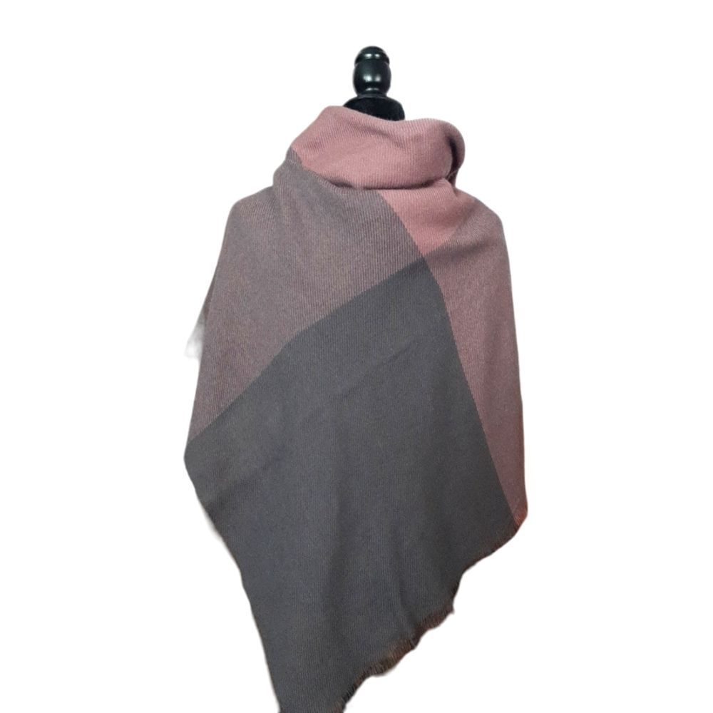 Vintage Shawl Color Block Soft Wrap Pastel Pinks‎ and Grays Large - Picture 6 of 8